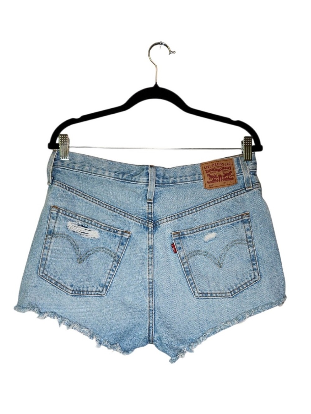Levi's 501 Distressed Cut Off Denim Shorts Blue Size 30 - Picture 2 of 7